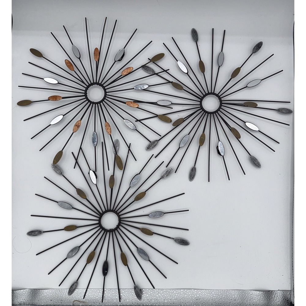 Set Of 3 Metal Starburst Wall Art 12" Diameter-Multi-Colored Metal and Mirrors